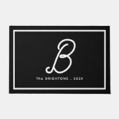Paillasson Modern Black White Monogram Initial Family Name (Devant)