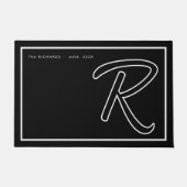Paillasson Modern Black White Monogram Script Family Name (Devant)