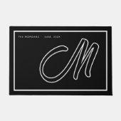 Paillasson Modern Black White Monogram Script Family Name (Devant)