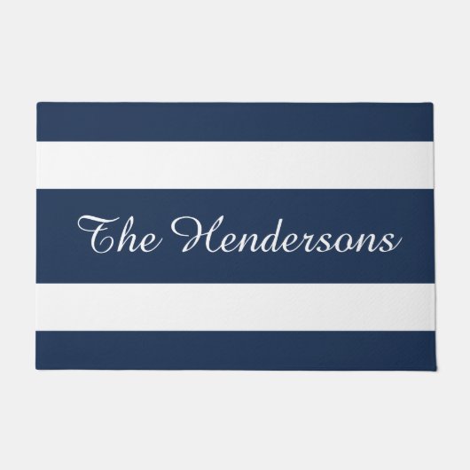 Paillasson Modern Blue Stripes Nom de famille (Devant)