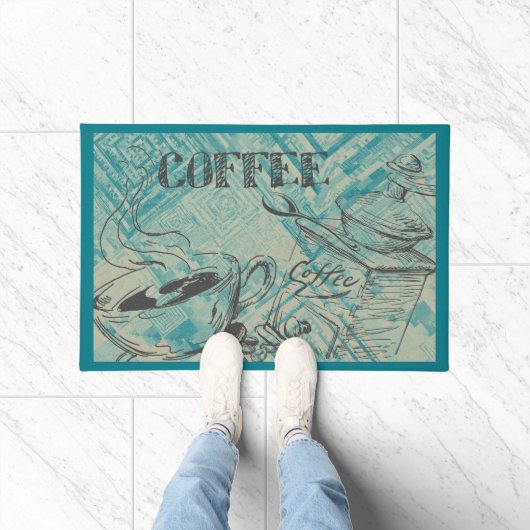 Paillasson Modern Coffee Art Teal (Intérieur)