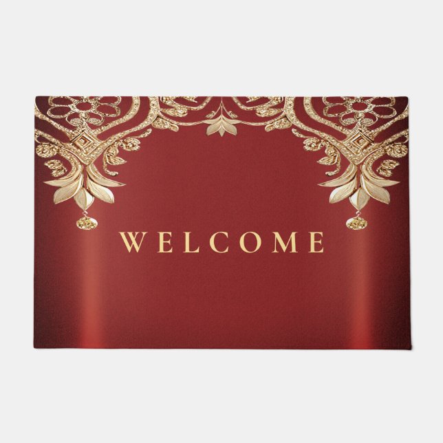 Paillasson Modern Gold Red Floral Doormat (Devant)
