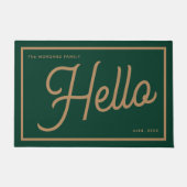 Paillasson Modern Hello Green Gold Script Family Name (Devant)