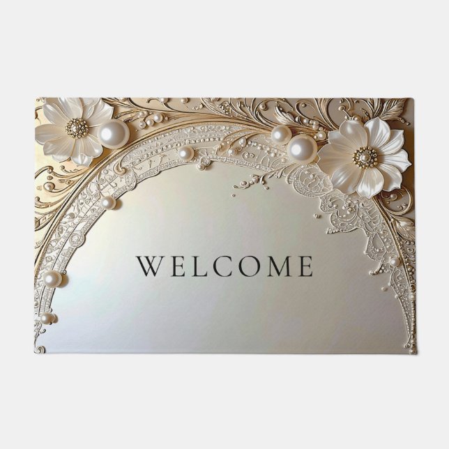 Paillasson Modern White Flowers Pearls Doormat (Devant)