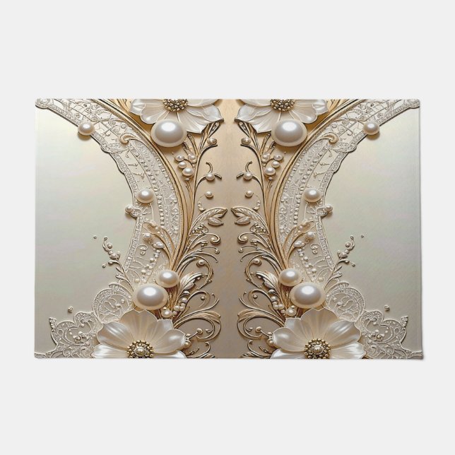 Paillasson Modern White Flowers Pearls Doormat (Devant)