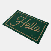 Paillasson Moderne Bonjour Vert Or Nom de Famille Script (Incliné)