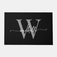 Moderne Élégant Nom de Monogramme Gris Noir Script