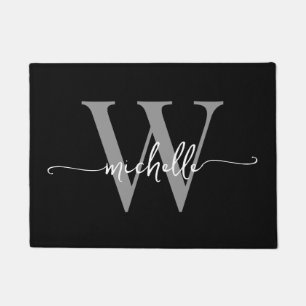 Paillasson Moderne Élégante Écriture de Nom Monogramme Noir G