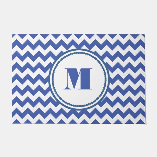 Paillasson Moderne Monogram Blue Chevron (Devant)
