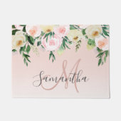 Paillasson Moderne Pastel Rose & Fleurs Avec Nom (Devant)