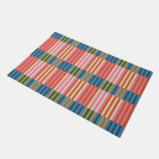Paillasson Moderne Plaid Orange, Rose, Bleu, Vert (Incliné)
