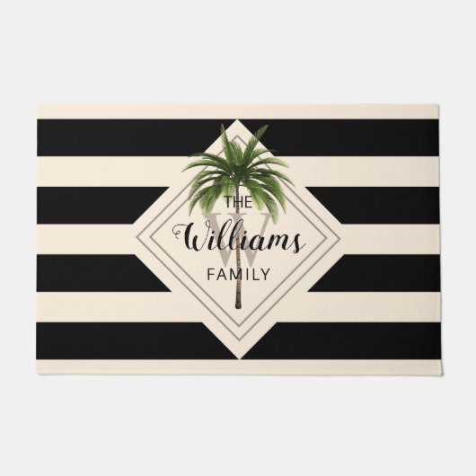 Paillasson Moderne Tropical Beach Palm Tree Script Monogramme (Devant)