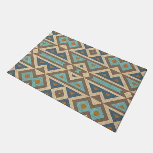 Paillasson Moderne Turquoise Bleu Orange Taupe Motif d'art Br (Incliné)