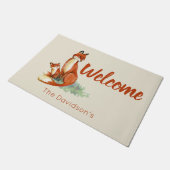 Paillasson Momma Fox et bébé aquarelle Illustration Bienvenue (Incliné)