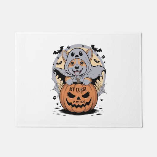 Paillasson Mon Corgi est mon Boo Halloween (Devant)