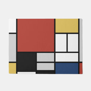 Paillasson Mondrian Peinture Rouge Plane Jaune Noir Gris Bleu