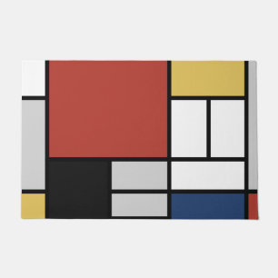 Paillasson Mondrian Peinture Rouge Plane Jaune Noir Gris Bleu