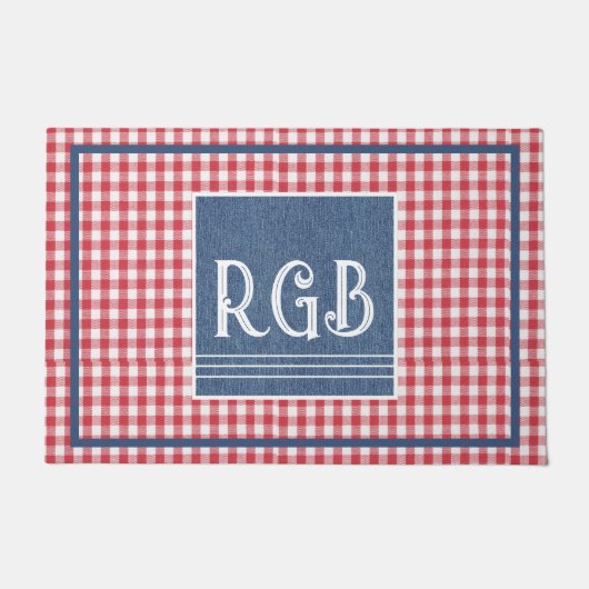 Paillasson Monogram Blue Denim Red White Check Pattern (Devant)