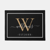Paillasson Monogram Chic Gold Script Names Wedding Date Black (Devant)