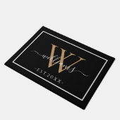 Paillasson Monogram Chic Gold Script Names Wedding Date Black (Incliné)