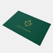 Paillasson Monogram Emerald Green Faux Gold Vintage Crest (Incliné)