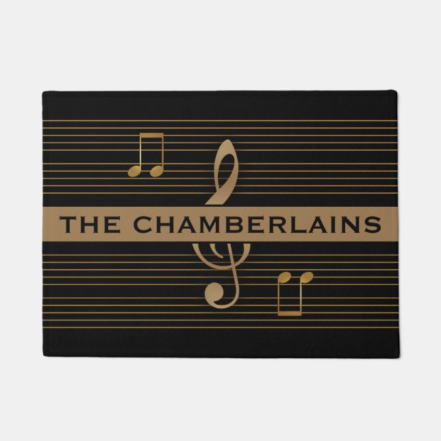 Paillasson Monogram Faux Gold Treble Clef and Notes on BLACK (Devant)