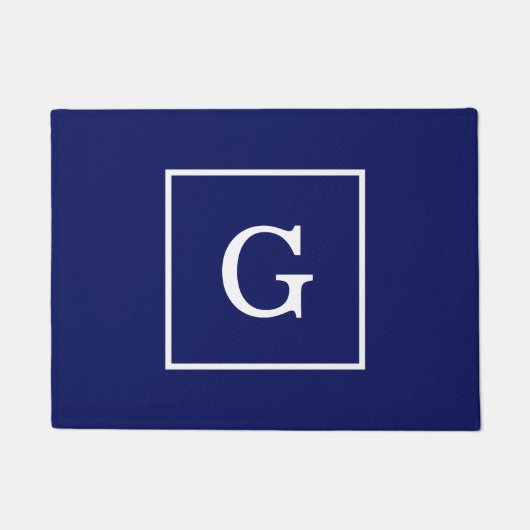 Paillasson Monogram initial de la Navy Blue White Framed (Devant)