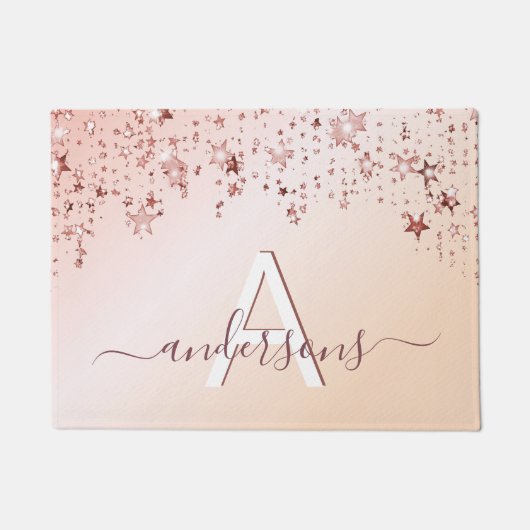Paillasson Monogram rose or rose étoiles moderne élégant (Devant)