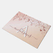 Paillasson Monogram rose or rose étoiles moderne élégant (Incliné)