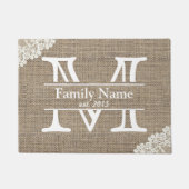 Paillasson Monogram Rustic Burlap & Lace Nom de famille (Devant)