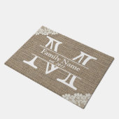 Paillasson Monogram Rustic Burlap & Lace Nom de famille (Incliné)