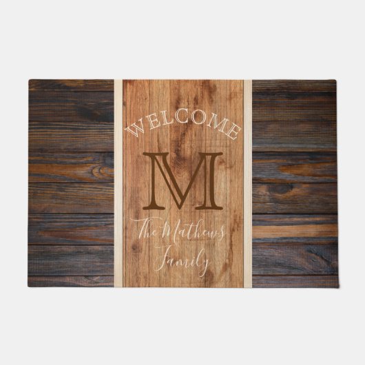 Paillasson Monogramme à bande verticale en bois rustique (Devant)