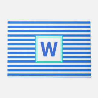 Paillasson Monogramme à rayures bleues