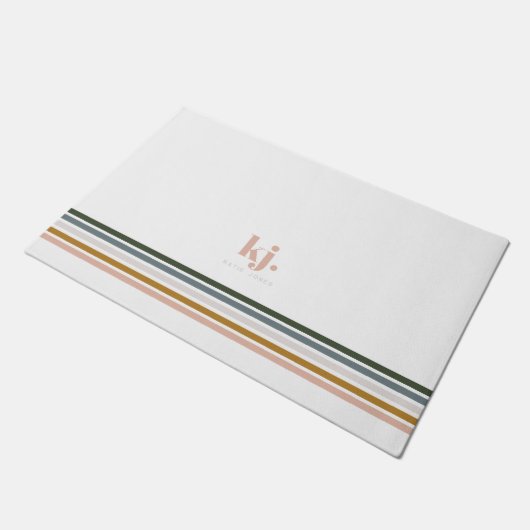 Paillasson Monogramme à rayures rétro chic (Incliné)