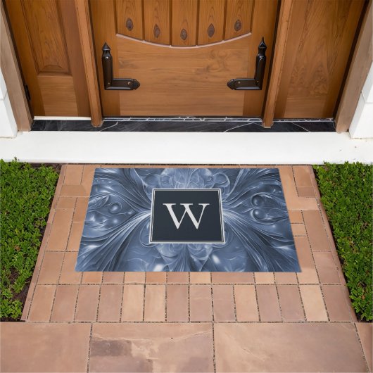 Paillasson Monogramme Abstrait bleu mat (De plein air)