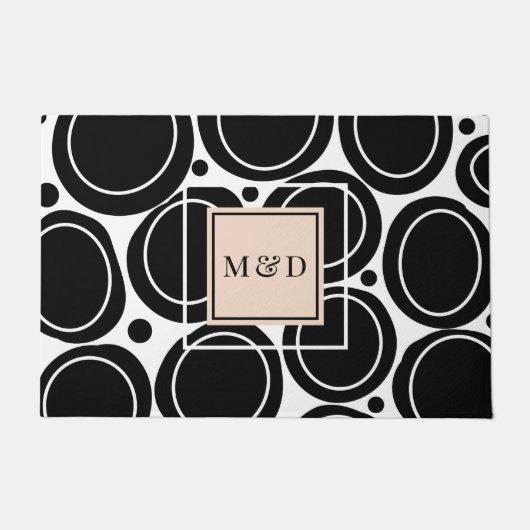 Paillasson Monogramme Abstrait Noir Blanc Noir Rose (Devant)