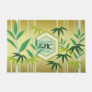 Paillasson Monogramme Bamboo Green Gold Hexagon Oriental