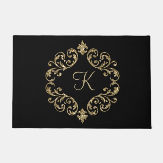 Paillasson Monogramme Black Gold Parties scintillant tendance (Devant)