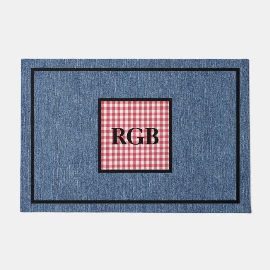 Paillasson Monogramme bleu Denim rouge blanc En vichy Motif (Devant)