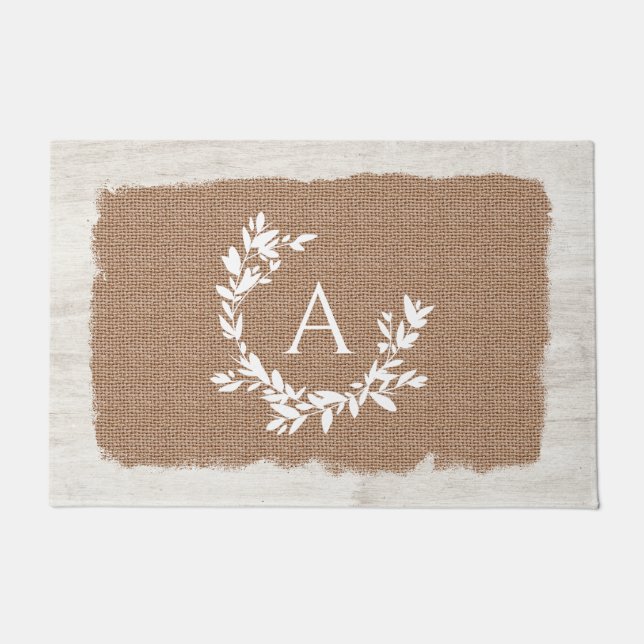 Paillasson Monogramme botanique rustique Bois de Burlap initi (Devant)