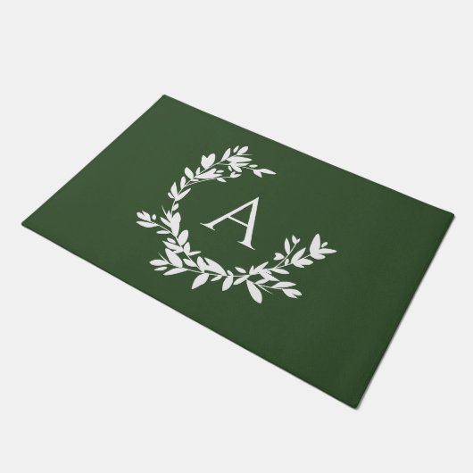 Paillasson Monogramme botanique rustique Première forêt vert  (Incliné)