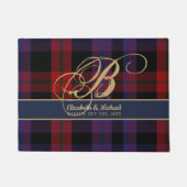 Paillasson Monogramme BROWN Tartan bleu rouge Mariage des jeu (Devant)