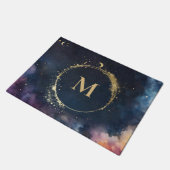 Paillasson Monogramme céleste Blue Gold Galaxy Sky Planètes (Incliné)