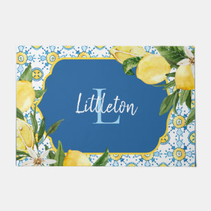 Paillasson Monogramme Citron bleu méditerranéen Personnalisé