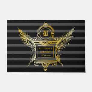 Paillasson Monogramme classique antique de cadre d'or de