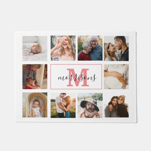 Paillasson Monogramme Collage photo mat personnalisé (Devant)