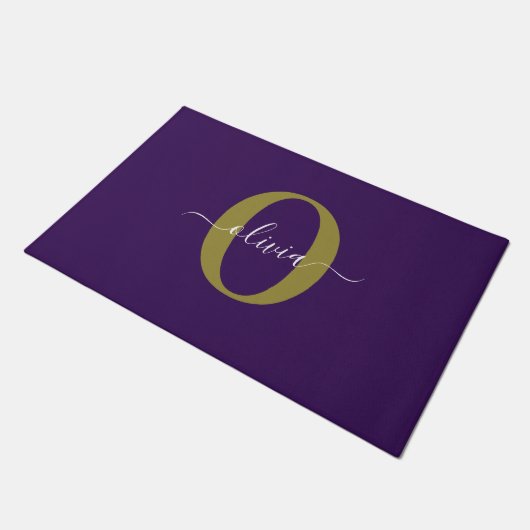 Paillasson Monogramme customisé Nom du script Purple White Go (Incliné)