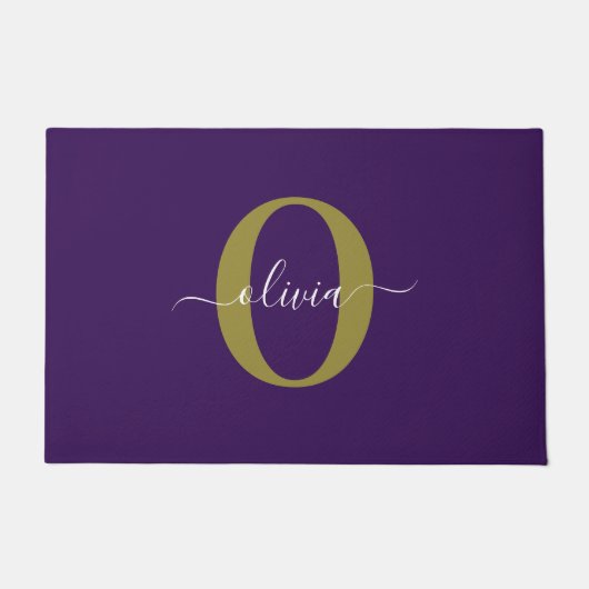 Paillasson Monogramme customisé Nom du script Purple White Go (Devant)