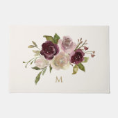 Paillasson Monogramme d'aquarelle florale rose-bourgogne mode (Devant)