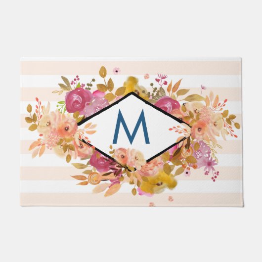 Paillasson Monogramme de bouquet floral orange et rose (Devant)